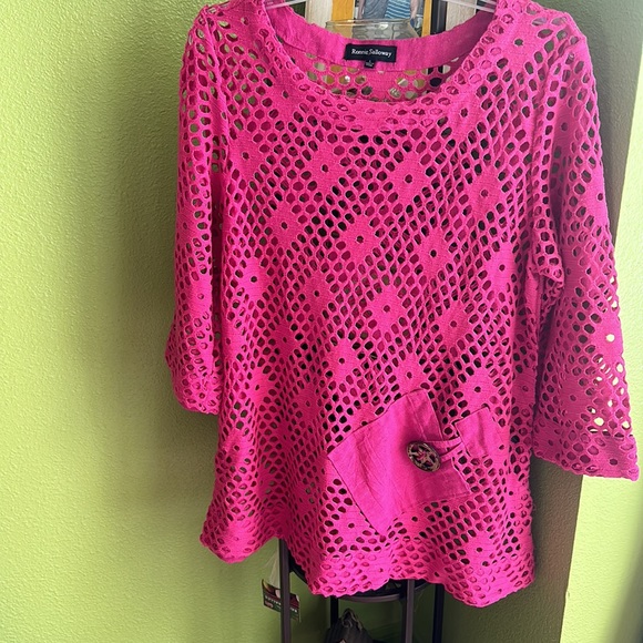 💖Ronnie Salloway boat neck net coverup with 3/4 sleeves - Picture 1 of 5